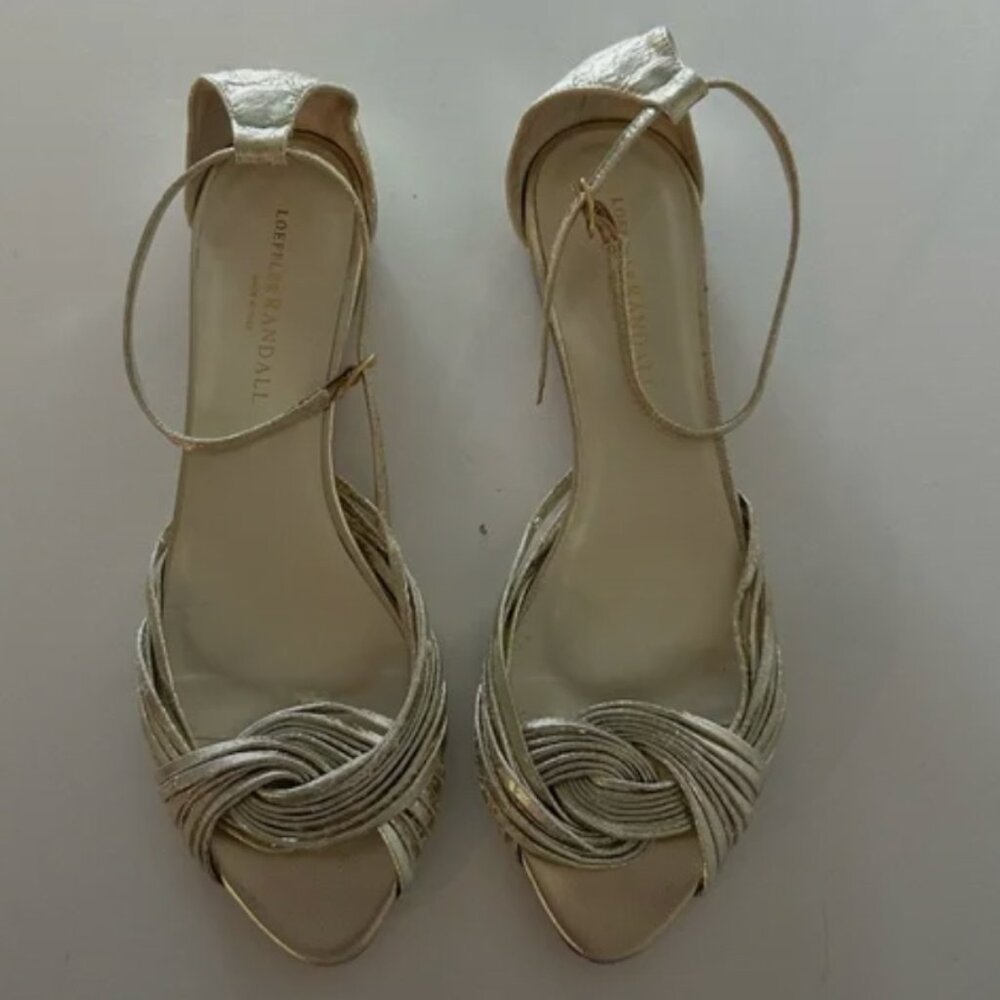 Loeffler Randall Metallic Gold Sandals Ankle Strap 9 Leather